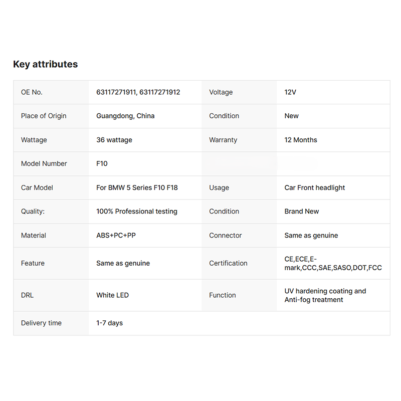 F10 Headlight Fit for BMW 5 Series 2010 F10 F18 Headlight 520 525 530 540 OEM 63117271911/63117271912 2010-2013 AFS Adaptive