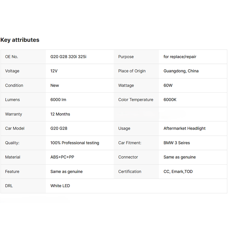 G20 LED Headlight for BMW 2016-2018 3 Series G20 Car Headlight to Replace Half Assembly OE Headlamp with AFS