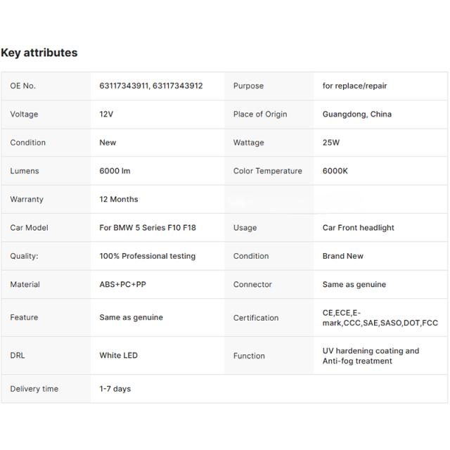 Kabeer F10 Headlight Fit for BMW 5 Series 2014 F10 F18 Headlight 520 525 530 540 OEM 201-2017 AFS Adaptive