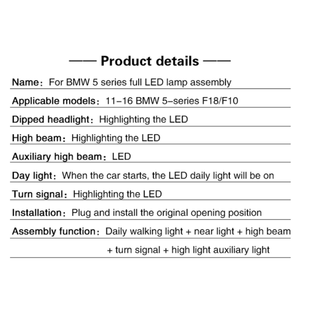 Auto Lighting Systems Auto Parts Headlights for 11-16 BMW 5 Series F10