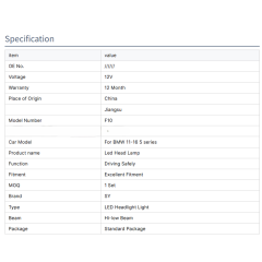 Auto Lighting Systems Auto Parts Headlights for 11-16 BMW 5 Series F10