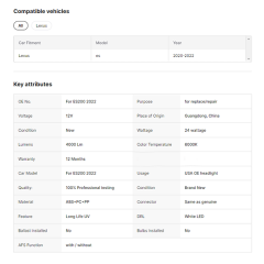 Headlight USA Version for ES200 2022 Headlight US Type Special for American Car OE Auto Front Light