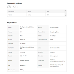Factory OE Camry Headlight for Toyota Camry 2018 Low End Headlight Standard