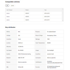Original Genuine Headlight for Lexus GS250 Hid Version Headlight with logo From Old Car
