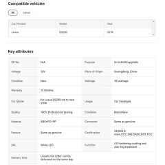 Modified ES200 Headlight for Lexus ES200 Old to New 2018 Upgrade Headlight