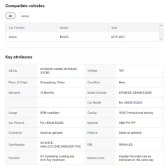 Car Parts for Lexus ES200 Headlight One Lens 2015-2017 Year