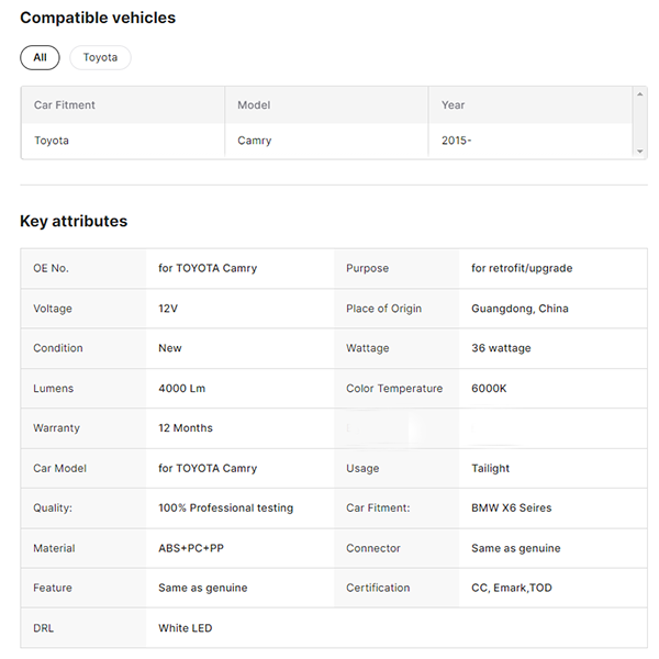 Tail Light for TOYOTA Camry Rear Light OE Type Rear Light 2015 Year