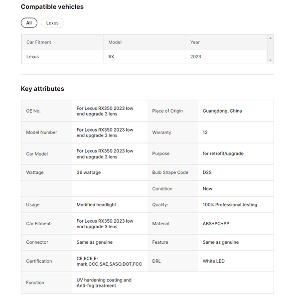 Full Multibeam LED Headlights Suitable for Lexus RX350 2023 Low End Upgrade 3 Lens Modified Headlight Upgrade Head Lamp