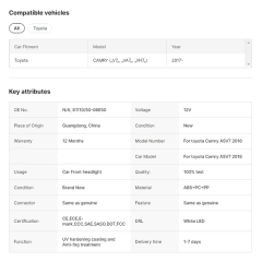 Camry Black Headlight Fit for Toyota 2021-2023 Camry LED Headlight Front Light Head Lamp OE Factory