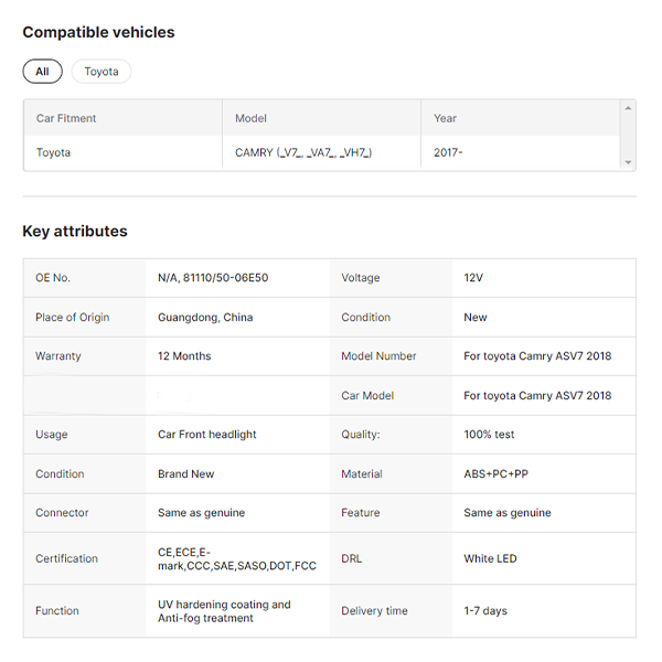 Camry Black Headlight Fit for Toyota 2021-2023 Camry LED Headlight Front Light Head Lamp OE Factory