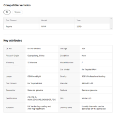 Headlight for Toyota RAV4 Headlight Halogen Type 2019-2020 Year