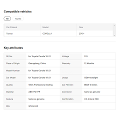 Full LED Headlights EU Version OEM 81170-02V70 81130-02V70 Headlight for Toyota Corolla 19-21 LED Assembly