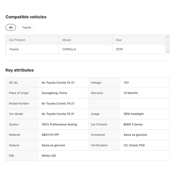 Full LED Headlights EU Version OEM 81170-02V70 81130-02V70 Headlight for Toyota Corolla 19-21 LED Assembly