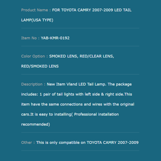 FOR TOYOTA CAMRY 2007-2009 LED TAIL LAMP(USA TYPE)