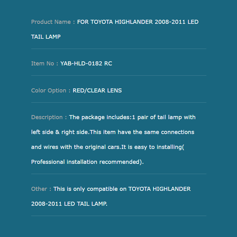 FOR TOYOTA HIGHLANDER 2008-2011 LED TAIL LAMP