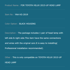 FOR TOYOTA HILUX 2015-UP HEAD LAMP