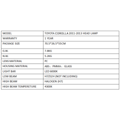 FOR TOYOTA COROLLA 2011-2013 HEAD LAMP