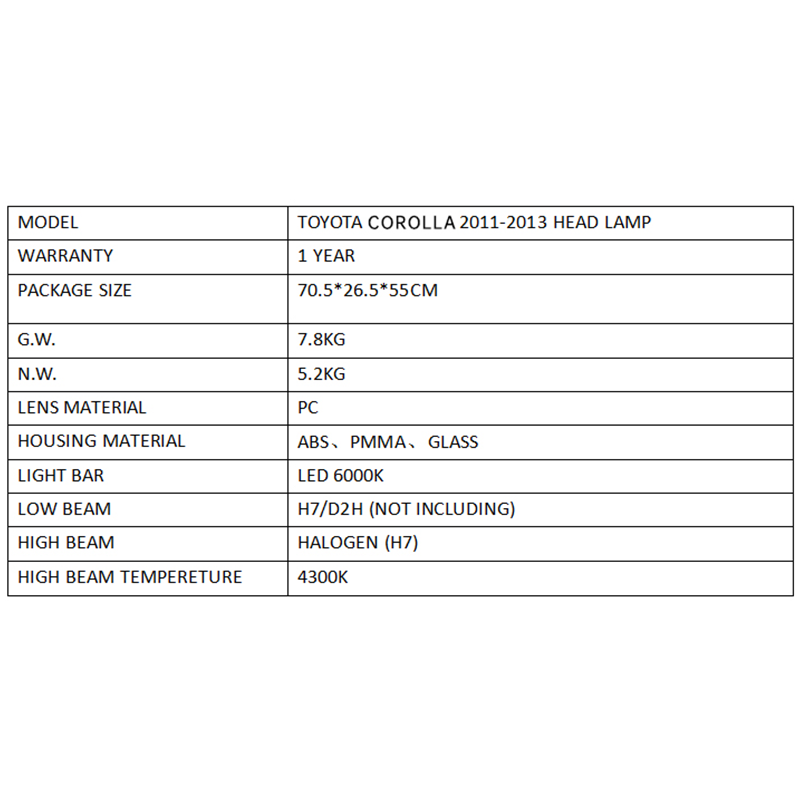 FOR TOYOTA COROLLA 2011-2013 HEAD LAMP