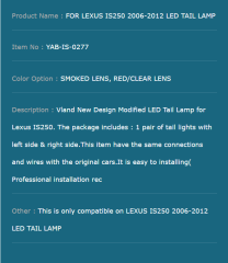 FOR LEXUS IS250 2006-2012 LED TAIL LAMP