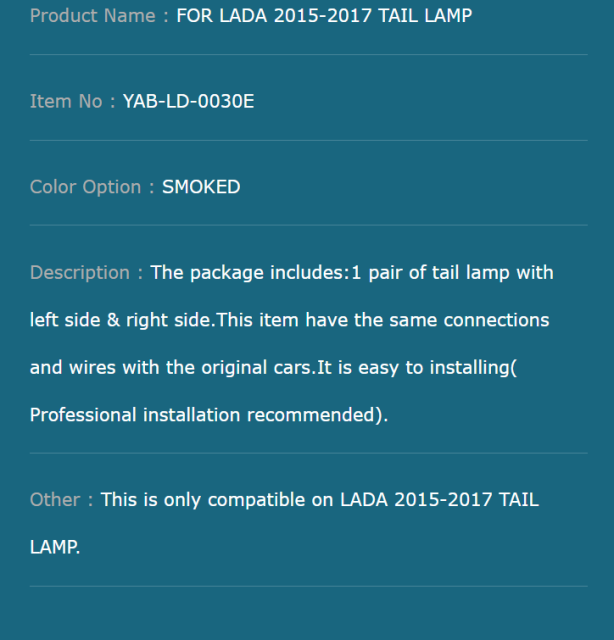 FOR LADA 2015-2017 TAIL LAMP