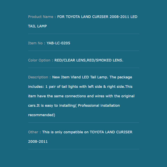 FOR TOYOTA LAND CURISER 2008-2011 LED TAIL LAMP