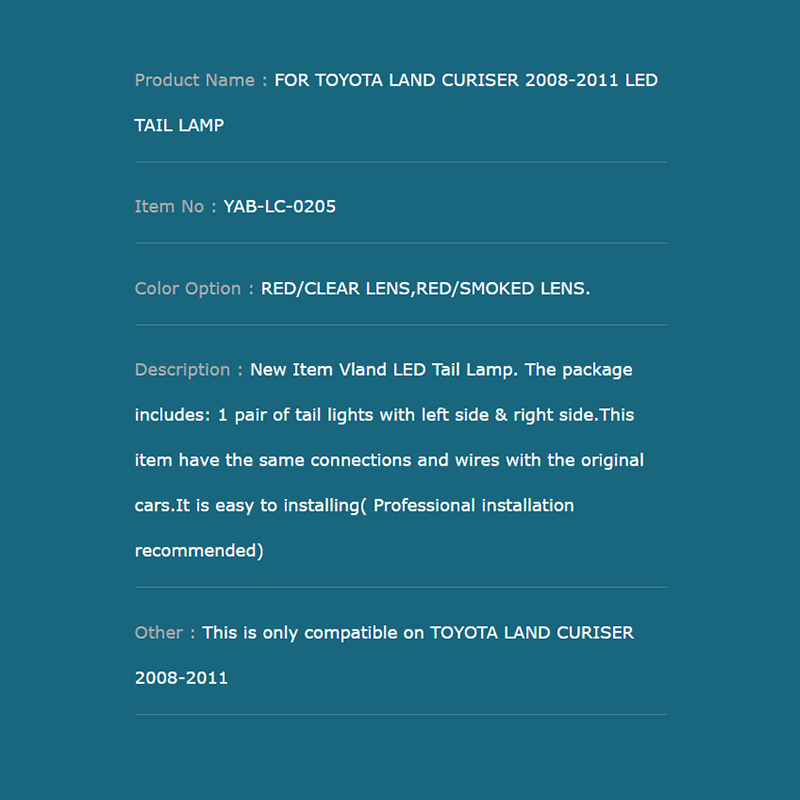 FOR TOYOTA LAND CURISER 2008-2011 LED TAIL LAMP