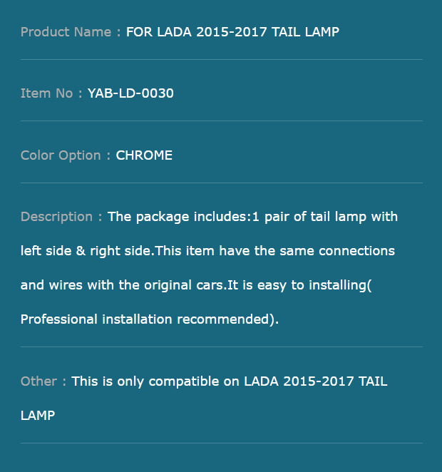 FOR LADA 2015-2017 TAIL LAMP