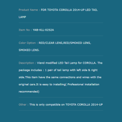  FOR TOYOTA COROLLA 2014-UP LED TAIL LAMP