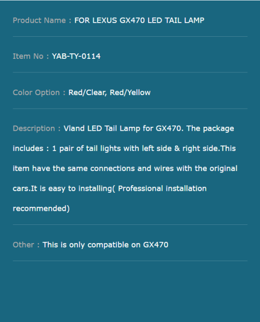 FOR LEXUS GX470 LED TAIL LAMP