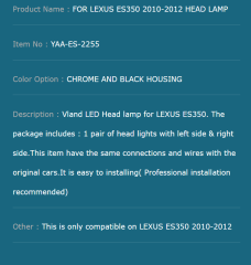 FOR LEXUS ES350 2010-2012 HEAD LAMP