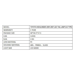 FOR TOYOTA HIGHLANDER 2001-2007 LED TAIL LAMP (US TYPE)