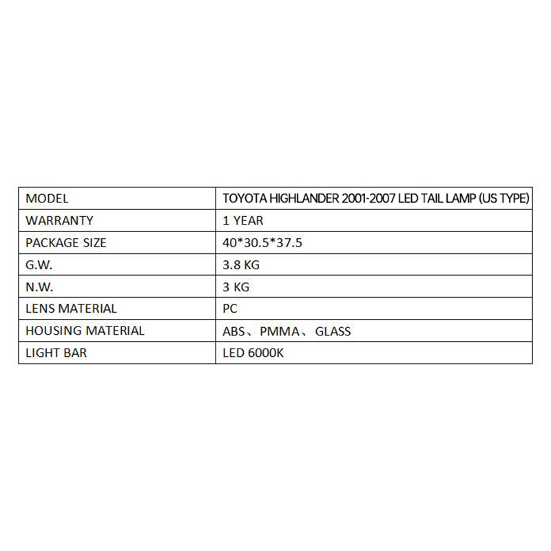 FOR TOYOTA HIGHLANDER 2001-2007 LED TAIL LAMP (US TYPE)