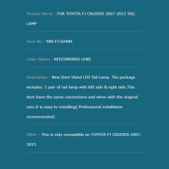 FOR TOYOTA FJ CRUISER 2007-2015 TAIL LAMP