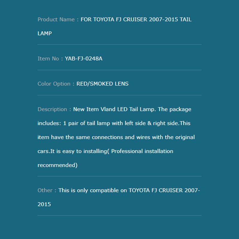 FOR TOYOTA FJ CRUISER 2007-2015 TAIL LAMP