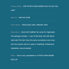 FOR TOYOTA HIGHLANDER 2015-UP LED TAIL LAMP