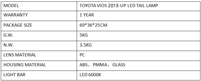 FOR TOYOTA VIOS 2013-UP LED TAIL LAMP
