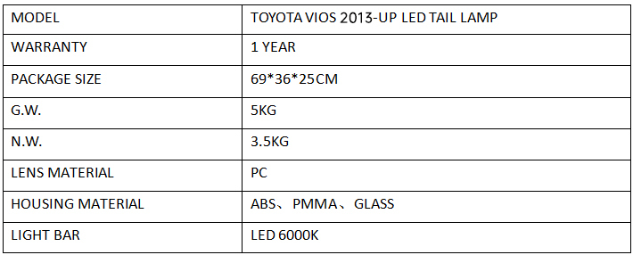 FOR TOYOTA VIOS 2013-UP LED TAIL LAMP