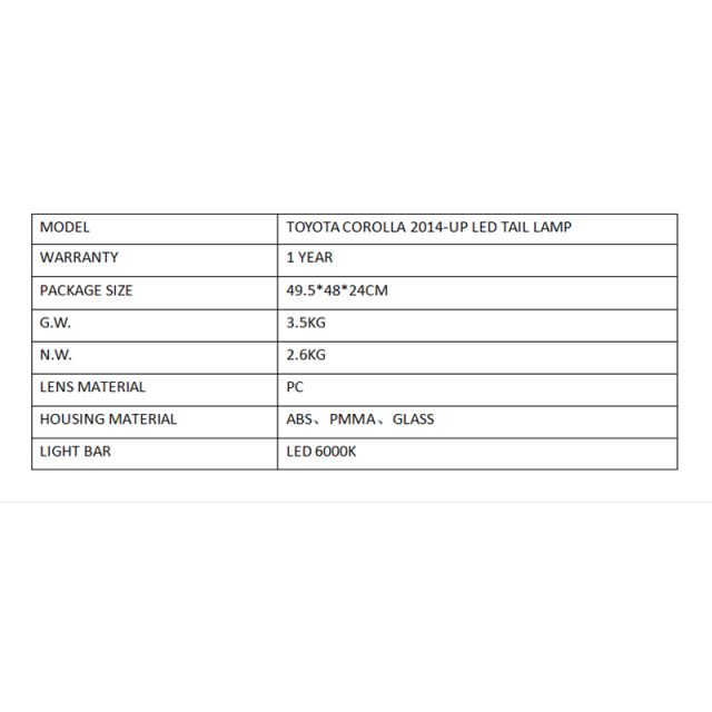  FOR TOYOTA COROLLA 2014-UP LED TAIL LAMP