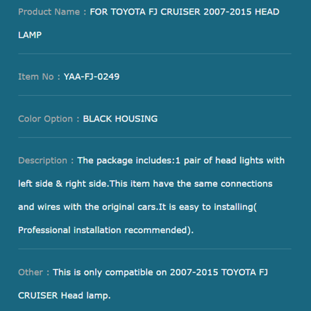 FOR TOYOTA FJ CRUISER 2007-2015 HEAD LAMP