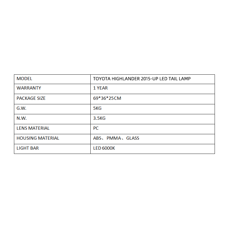 FOR TOYOTA HIGHLANDER 2015-UP LED TAIL LAMP