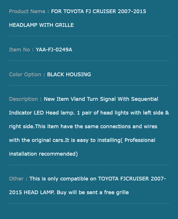 FOR TOYOTA FJ CRUISER 2007-2015 HEADLAMP WITH GRILLE