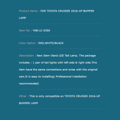 FOR TOYOTA CRUISER 2016-UP BUMPER LAMP