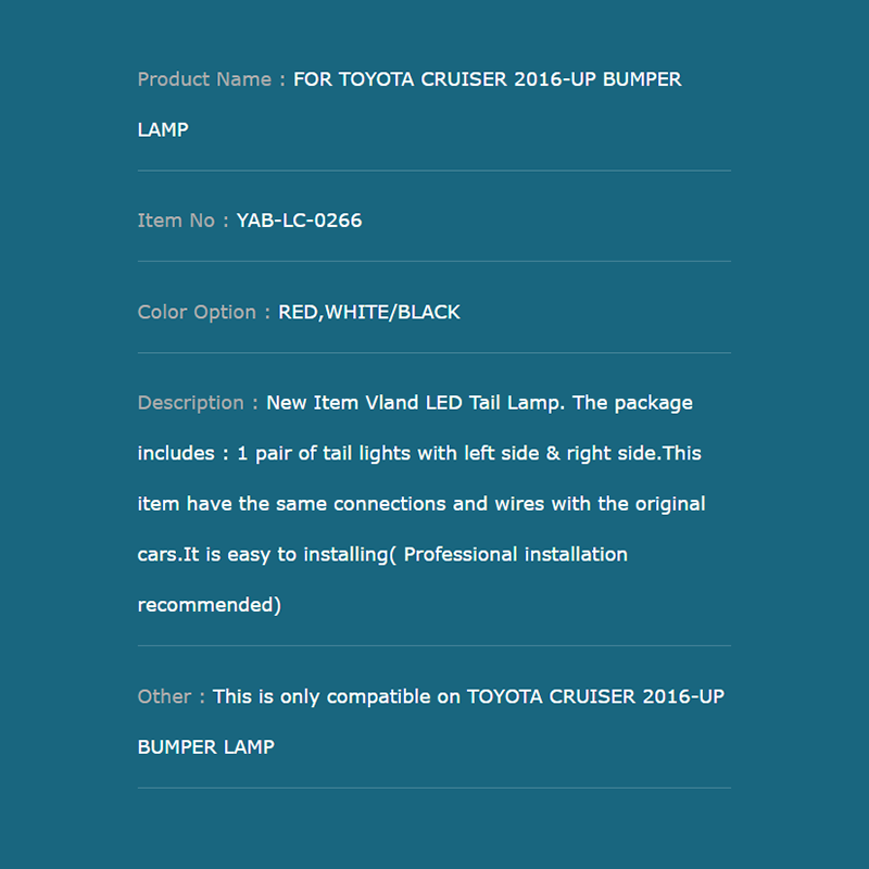 FOR TOYOTA CRUISER 2016-UP BUMPER LAMP