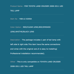 FOR TOYOTA LAND CRUISER 2008-2011 LED TAIL LAMP