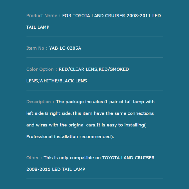 FOR TOYOTA LAND CRUISER 2008-2011 LED TAIL LAMP