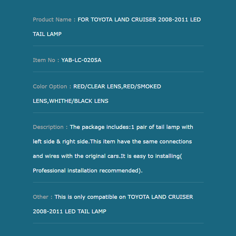 FOR TOYOTA LAND CRUISER 2008-2011 LED TAIL LAMP