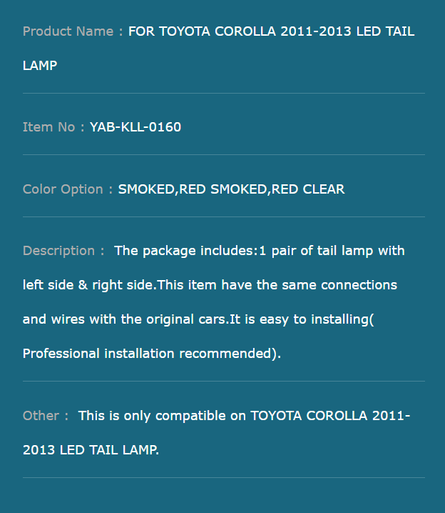FOR TOYOTA COROLLA 2011-2013 LED TAIL LAMP