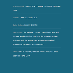 FOR TOYOTA COROLLA 2014-2017 LED HEAD LAMP