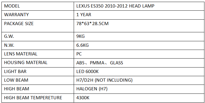 FOR LEXUS ES350 2010-2012 HEAD LAMP