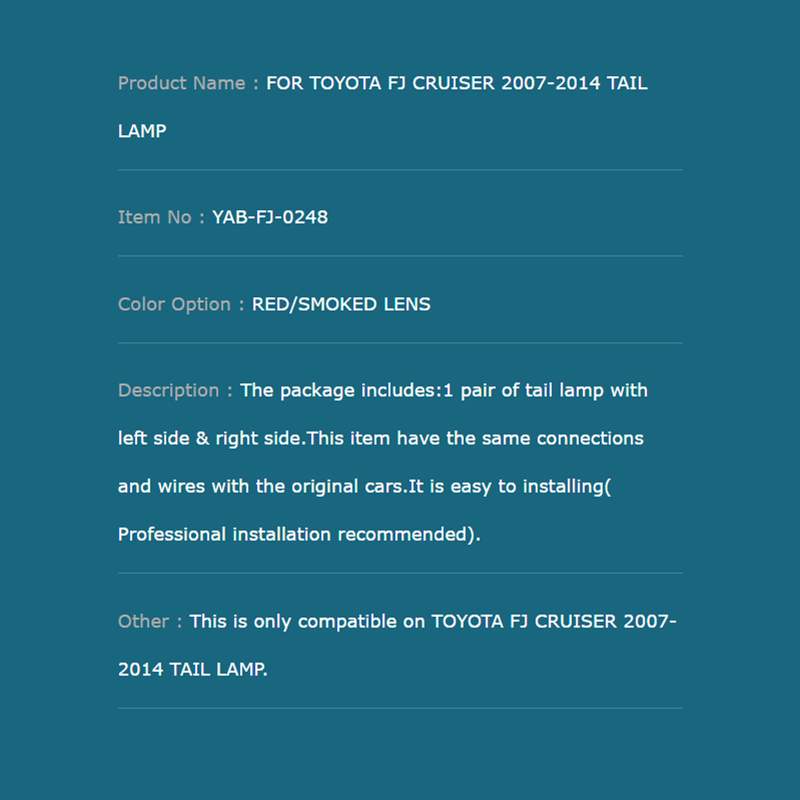 FOR TOYOTA FJ CRUISER 2007-2014 TAIL LAMP